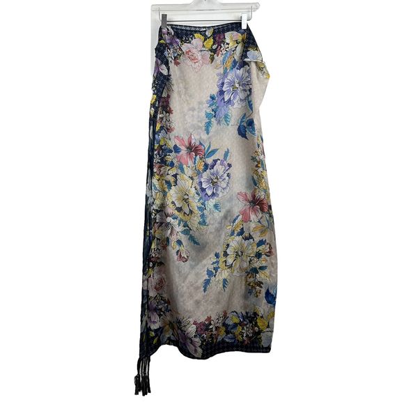 Johnny Was Accessories - Johnny Was Scarf Flower Silk Tassel Blue Multicolor Floral Boho Lightweight
